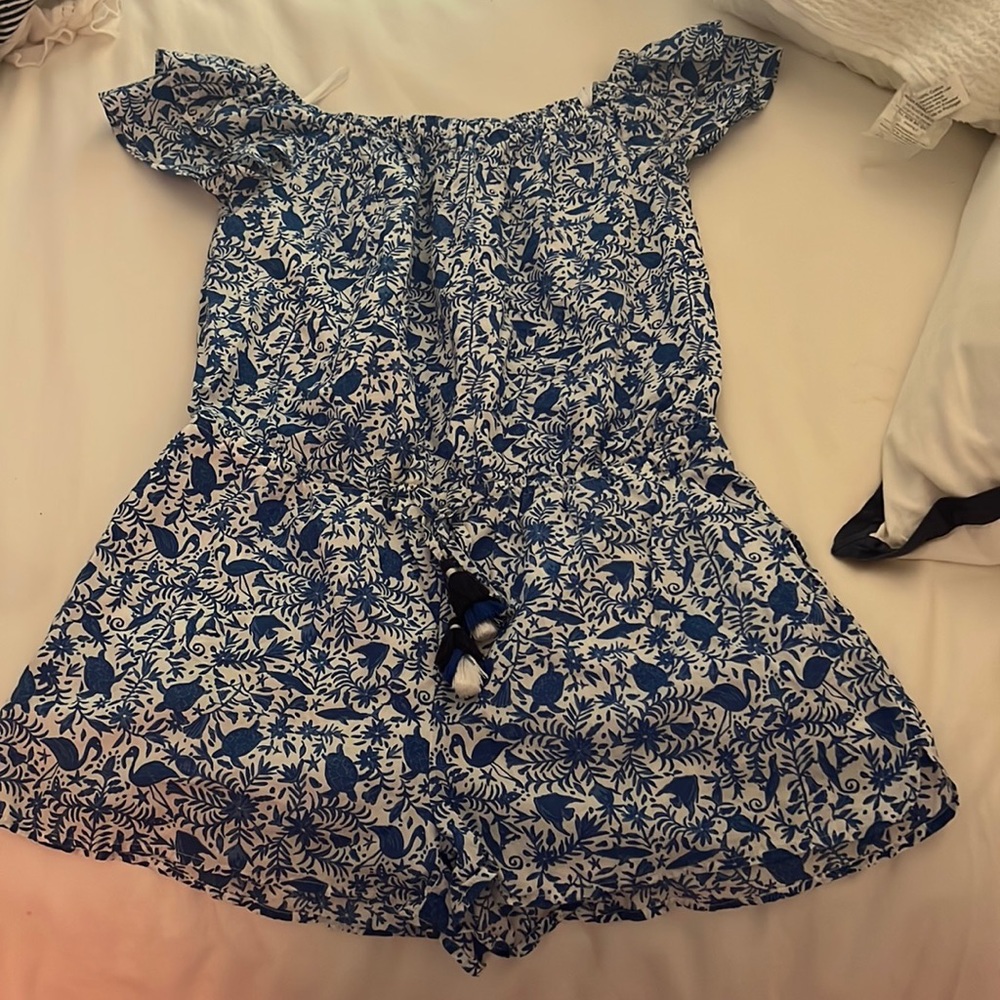 Vineyard vines romper, blue otomi print.